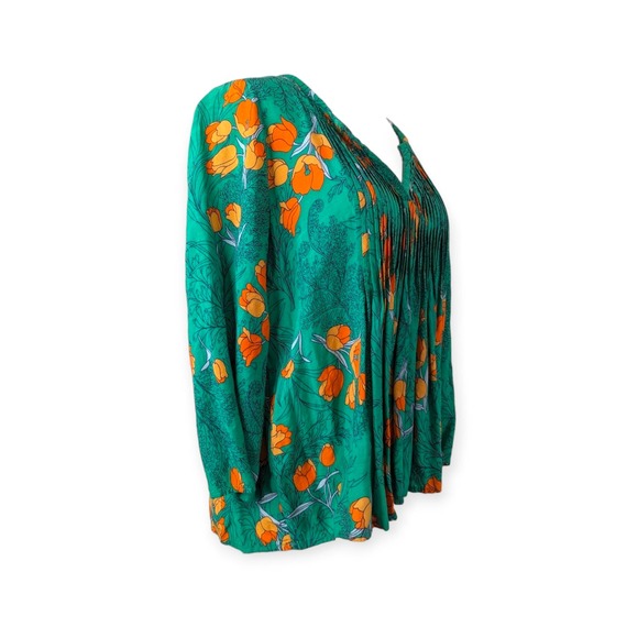 Vanessa Virginia Green & Orange Pintucked Poppy Swing Blouse - Picture 6 of 10